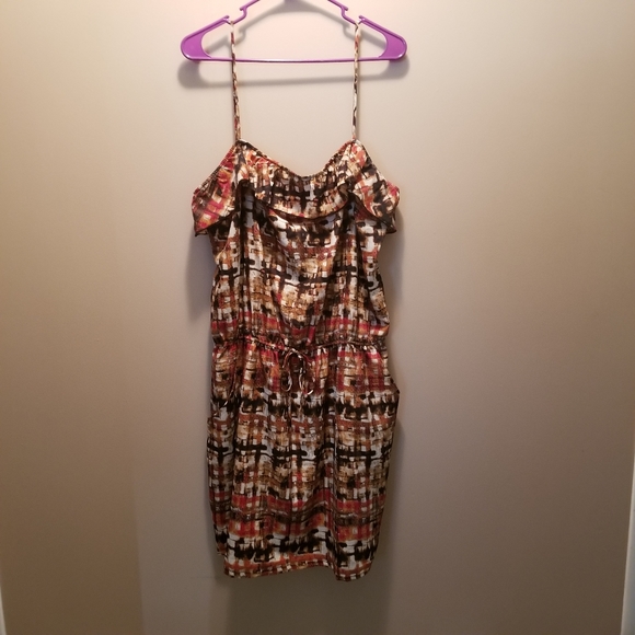 Orange Abstract Ruffle Dress - Picture 1 of 5